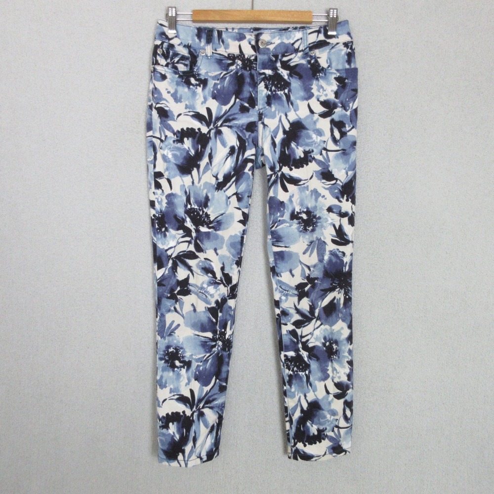 Chicos Platinum Denim Floral Skinny Ankle Jeans Blue White Size 0 (US 4)